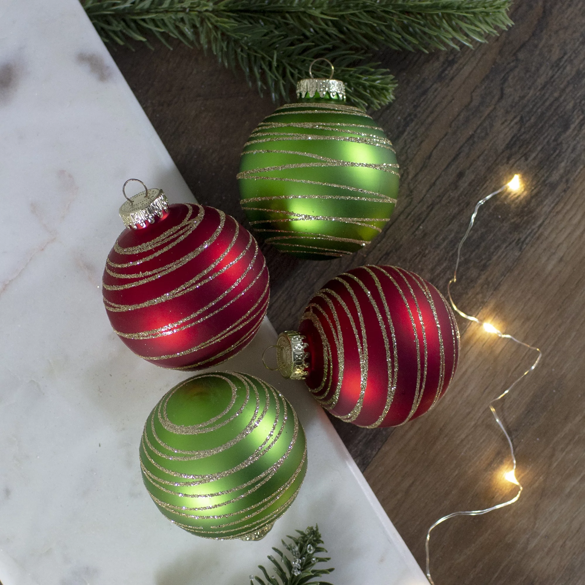 Northlight 4ct  Glass Red and Green Matte Christmas Ball Ornaments 3.25-Inch (80mm)