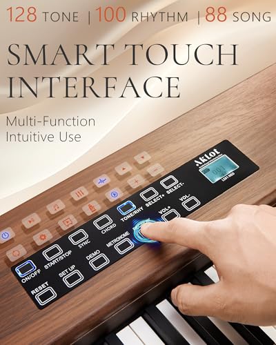 AKLOT Touchscreen Weighted Keyboard Piano: 88-Key Graded Hammer Action Digital Piano, Handcrafted Round-Edged Design, Triple Pedal, Stand, USB-MIDI, Headphone, Beginner Lesson Book (AUR-LS01 Walnut)