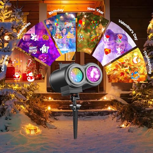4-Large Pattern Halloween Christmas Projector Lights Outdoor, 29 Effects Holiday Projector Light Outdoor 2 in 1 with Remote, Christmas Decorations Lighting for Outside Home Party House Decor