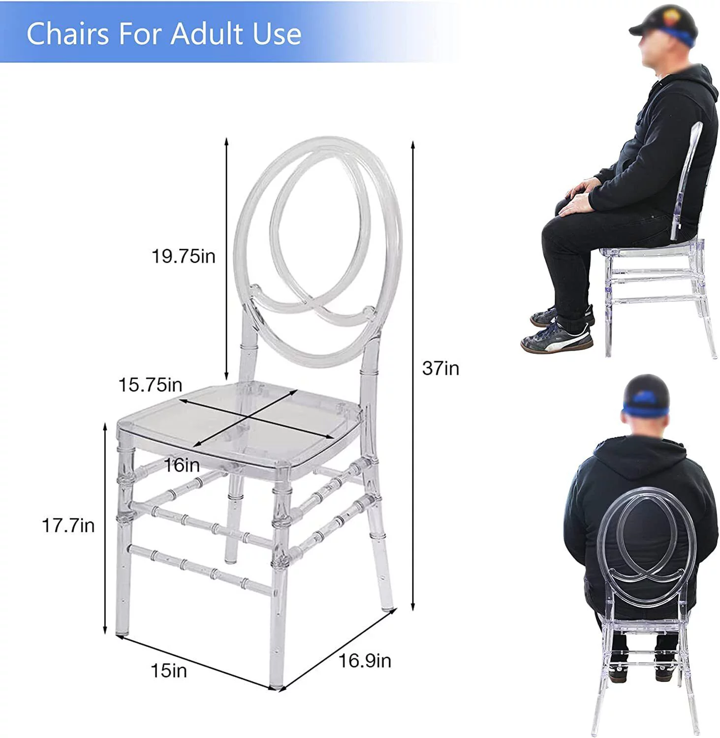 FOH Upgraded 4Pcs Cross Back Stacking In Clear Crystal Chiavari Ghost Chairs, Stackable Transparent Elegant Party Event Wedding Chairs, Reception Dining Side Clear Chairs