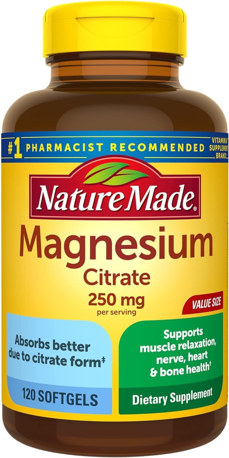 Magnesium Citrate 250 mg per serving, Compatible with Nature Made, for Muscle, Nerve, Bone and Heart Support, 120 Softgels, 60 Day Supply