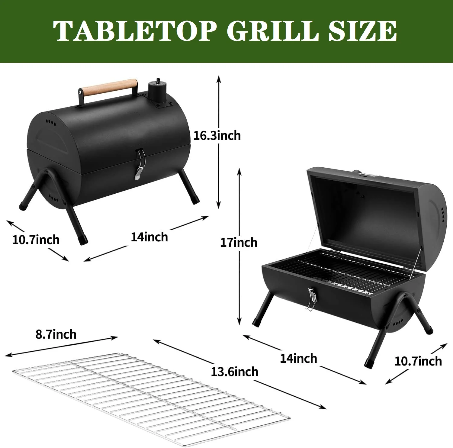 Portable Charcoal Grill,Double Sided Baking Small Portable Barbecue Grill for Outdoor Activities Camping, Picnics, Beach Parties,Cook Seafood, Fry Steak(Black)
