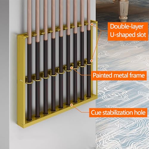 Wall Mount Pool Stick Holder - Metal Cue Rack for Billiard Room, Club & Bar - Large Capacity Cue Stick Accessories (Black, 60cm)