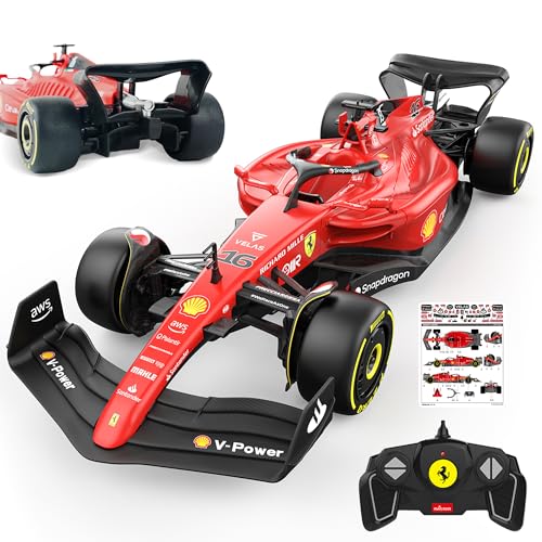 BEZGAR 1:18 Ferrari F1 75 Remote Control Car - 2.4GHz RC Race Car with Authentic Livery, DIY Body Stickers - Officially Licensed F1 for Kids & Enthusiasts - Ferrari RC 93400