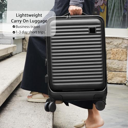 Expandable Carry On Luggage Durable Hardside Lightweight Rolling Suitcases with Spinner Wheels TSA Lock, (Black, 20-Inch)