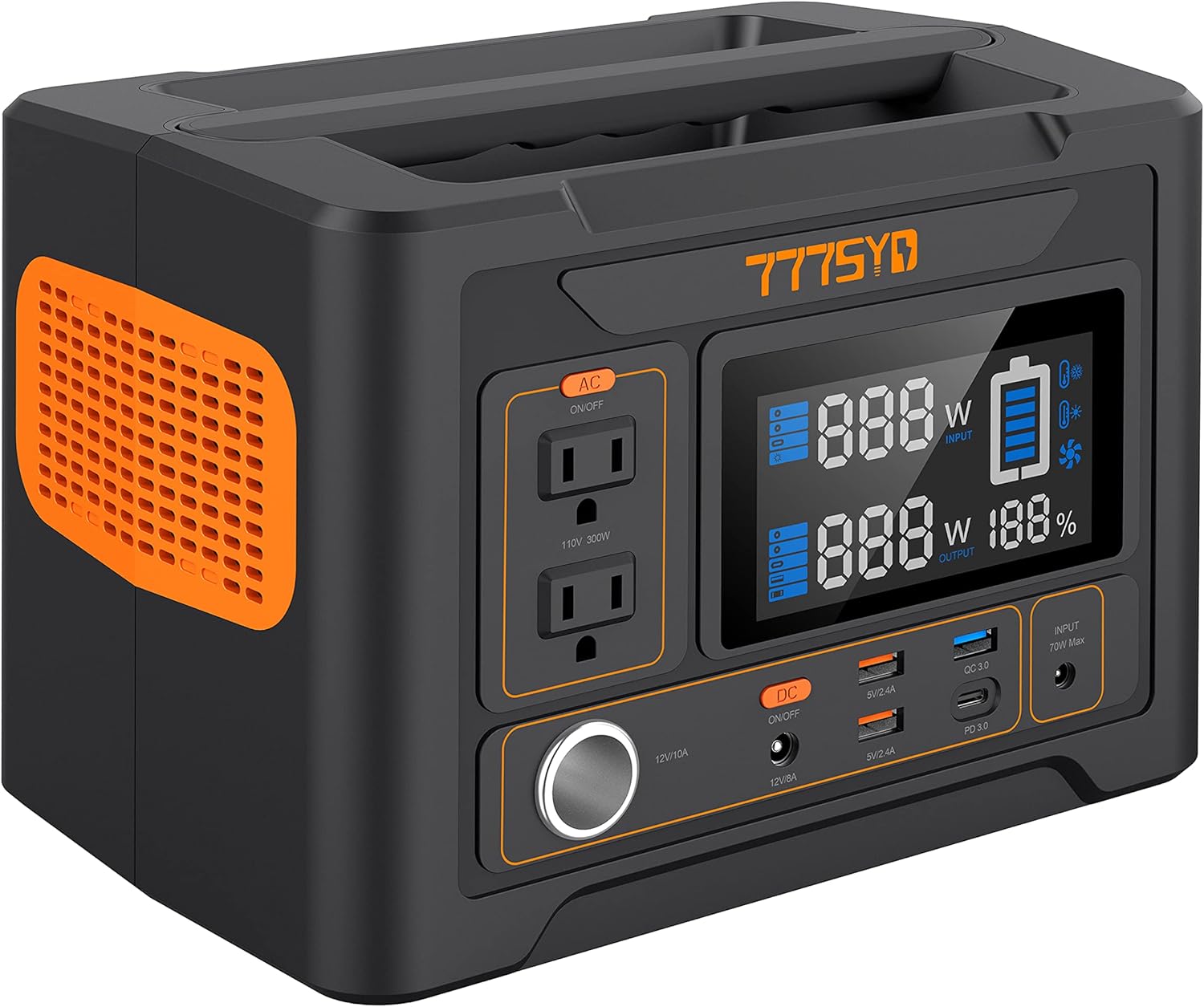 777SYD Portable Power Station 300W, 416Wh Backup Lithium Battery Pack, 110V/300W Pure Sine Wave AC Outlet, Solar Generator (Solar Panel Not Included) for Outdoors Camping Travel Hunting Emergency
