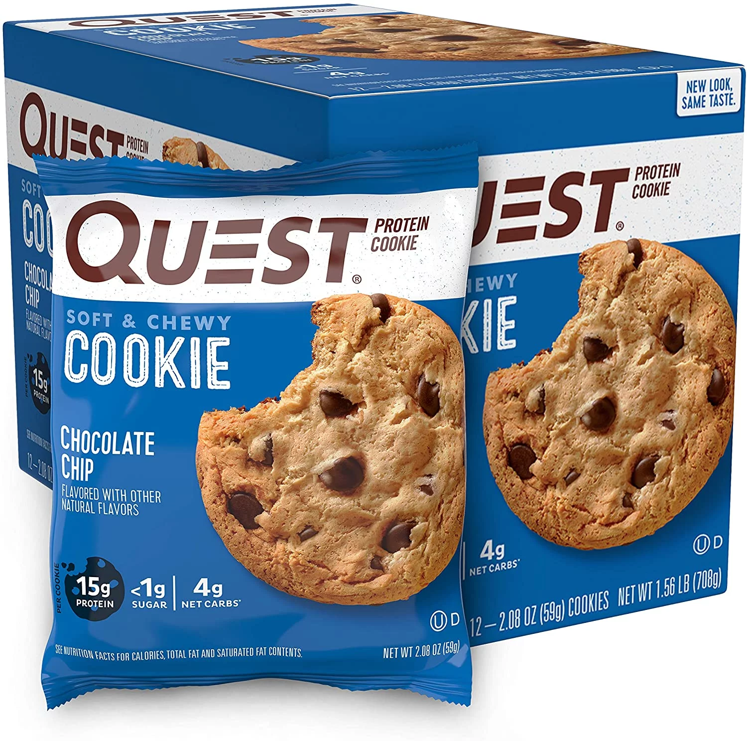 Quest Nutrition Chocolate Chip Protein Cookie, Keto Friendly, High Protein, Low Carb, Soy Free, 12 Count 