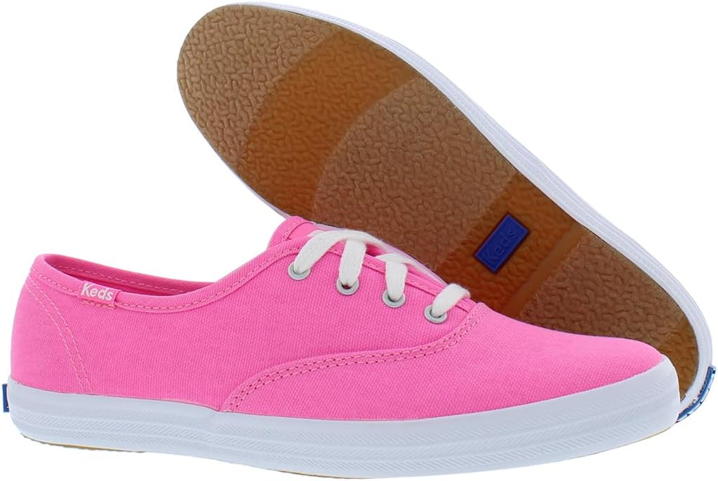 Keds Women's Champion Canvas Lace Up Sneaker, Neon Pink, 6