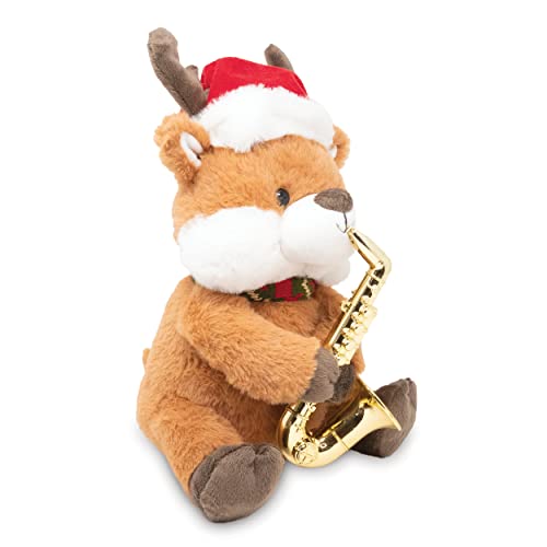 Cuddle Barn - Merry Saxmas Sterling | Animated Christmas Reindeer Stuffed Animal Plush Toy, Sways, Lights Up, and Plays Saxophone to Have Yourself a Merry Little Christmas, 12 inches