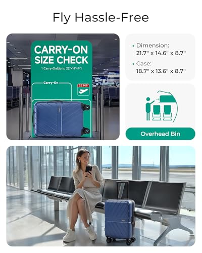 BAGSMART Carry On Luggage 22x14x9 Airline Approved With TSA Lock, 1OO% Polycarbonate Hardside Luggage with Spinner Wheels, Durable Hard Shell Carry On Suitcase 20 inch Black