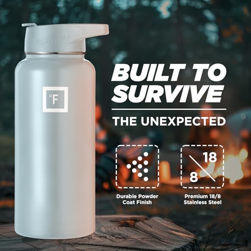 IRON °FLASK Camping & Hiking Hydration Flask with 3 Lids - Stainless Steel, Double Walled & Vacuum Insulated Water Bottle - Leak Proof & BPA Free 32 Oz