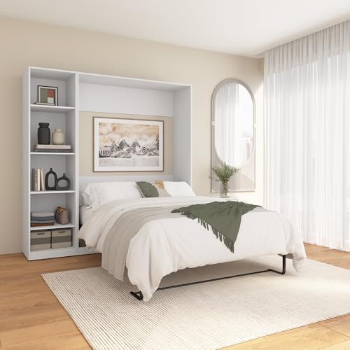 Bestar Claremont Queen Size Murphy Bed in Platinum Gray, Space-Saving Sleeping Arrangement for Multipurpose Area, Bedroom, or Guest Room