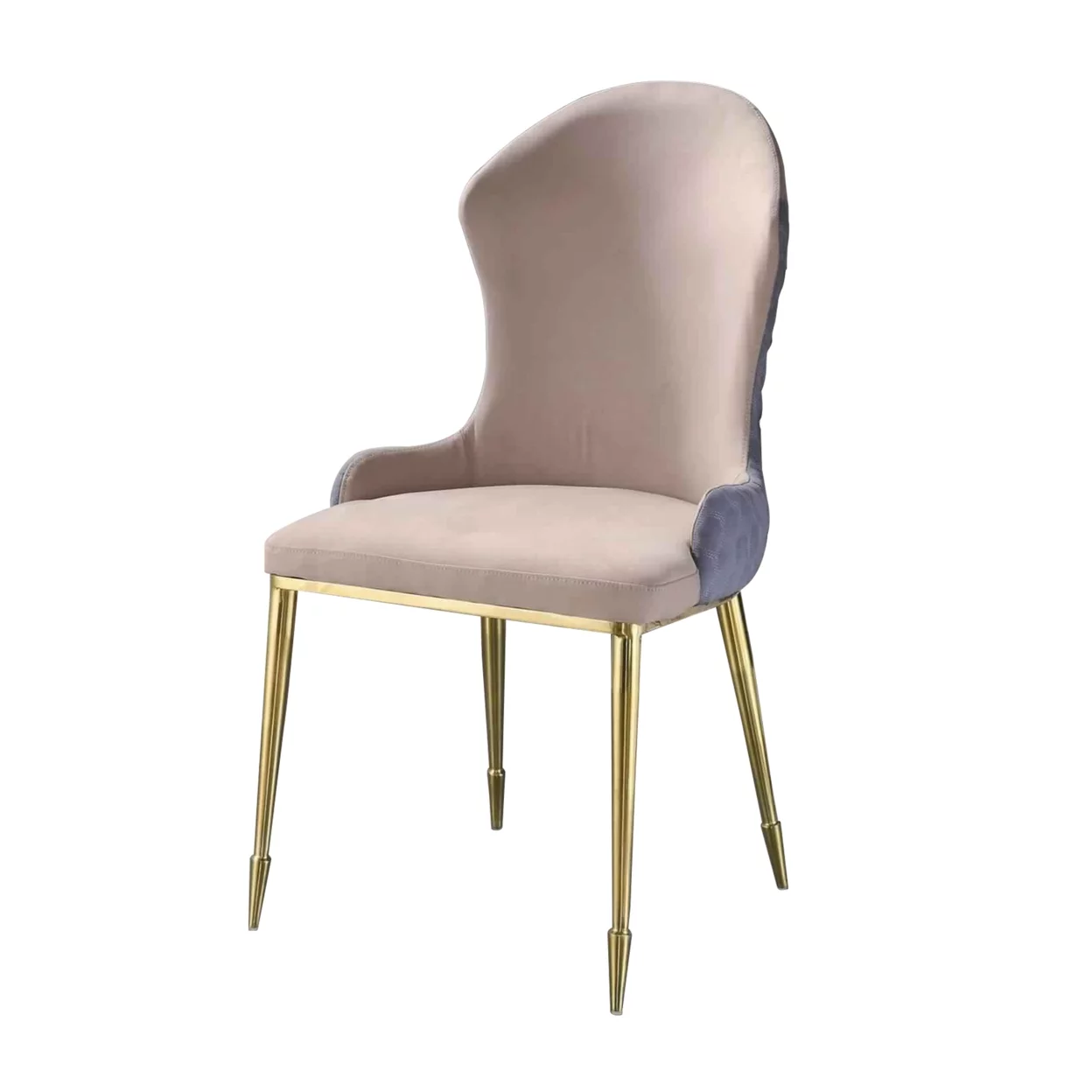 Fabric Upholstered Side Chair with Spindle Legs, Set of 2, Beige and Gold- Saltoro Sherpi