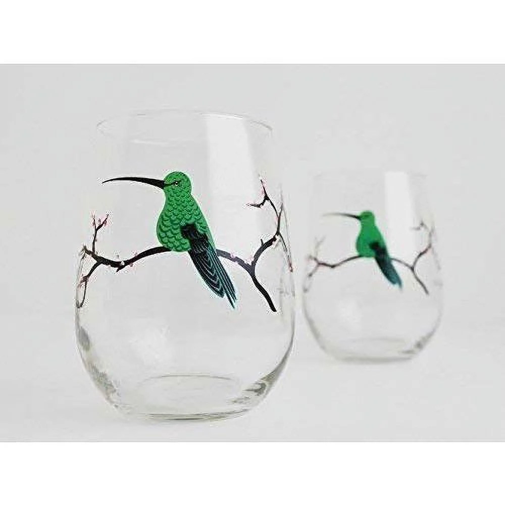 Hummingbird Glassware, Hummingbird Glasses - Set Of 4 Stemless Hummingbird Glasses, Painted Glasses