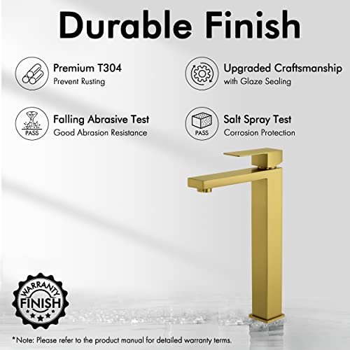 KES Vessel Sink Faucet, Black Bathroom Faucets, Tall Bathroom Faucets with Sink Drain with Overflow, L3156BLFF12-BK-C1