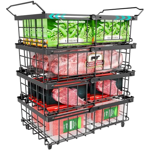 Deep Freezer Organizer Bins, Expandable from 11.3” to 17.7 Stackable Freezer Baskets for Chest Freezer, Bins for Chest Freezer Organization - 4 PCS, White