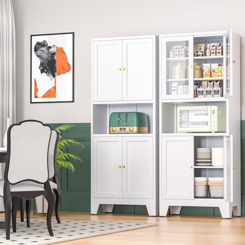 Tall Metal Storage Cabinet, Metal Locker Storage Cabinet with 3 Adjustable Shelves and 2 Doors,Sideboard for Small Spaces, Living Room, Home Office, Dining Room,White