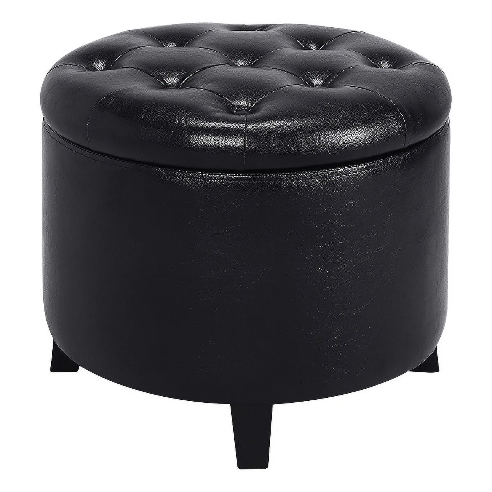 Pemberly Row Contemporary Round Storage Ottoman in Black Fabric