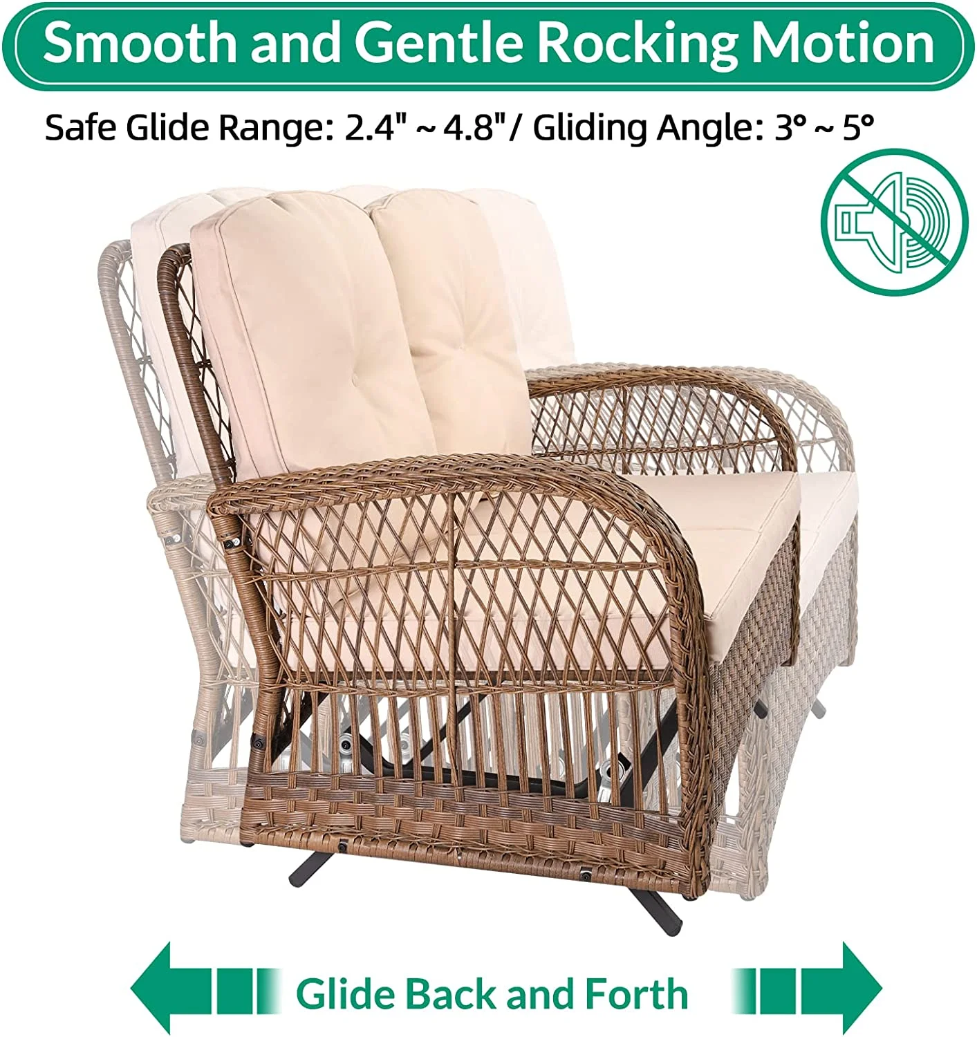 VIVIJSAON 2-Piece Patio Wicker Loveseat Glider Set Cushioned, Outdoor Conversation Furniture Sets with 2-Seater Glider Rocking Bench, Coffee Table and Cushions for Porch Garden Poolside, Light Brown