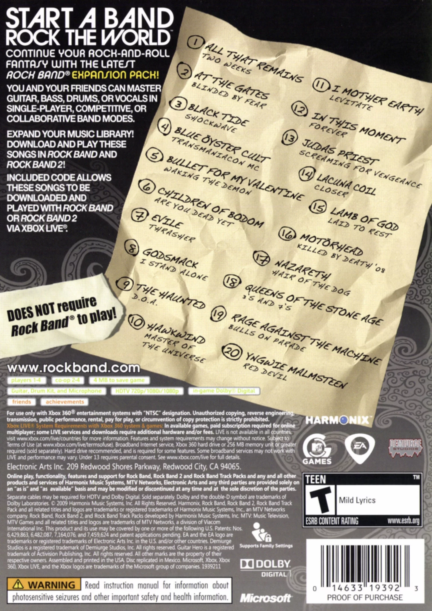 Rock Band Metal Track Pack, Electronic Arts, (Xbox 360), 14633193923