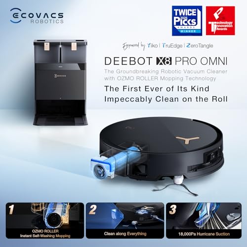 ECOVACS DEEBOT T50 MAX PRO Omni Robot Vacuum and Mop, 18,500Pa Suction, 18mm Auto-Lift, ZeroTangle &TruEdge 2.0, AIVI 3.0 Obstacle Avoidance, Auto Hot Water Mop Wash/Dry/Refill, Self-Emptying