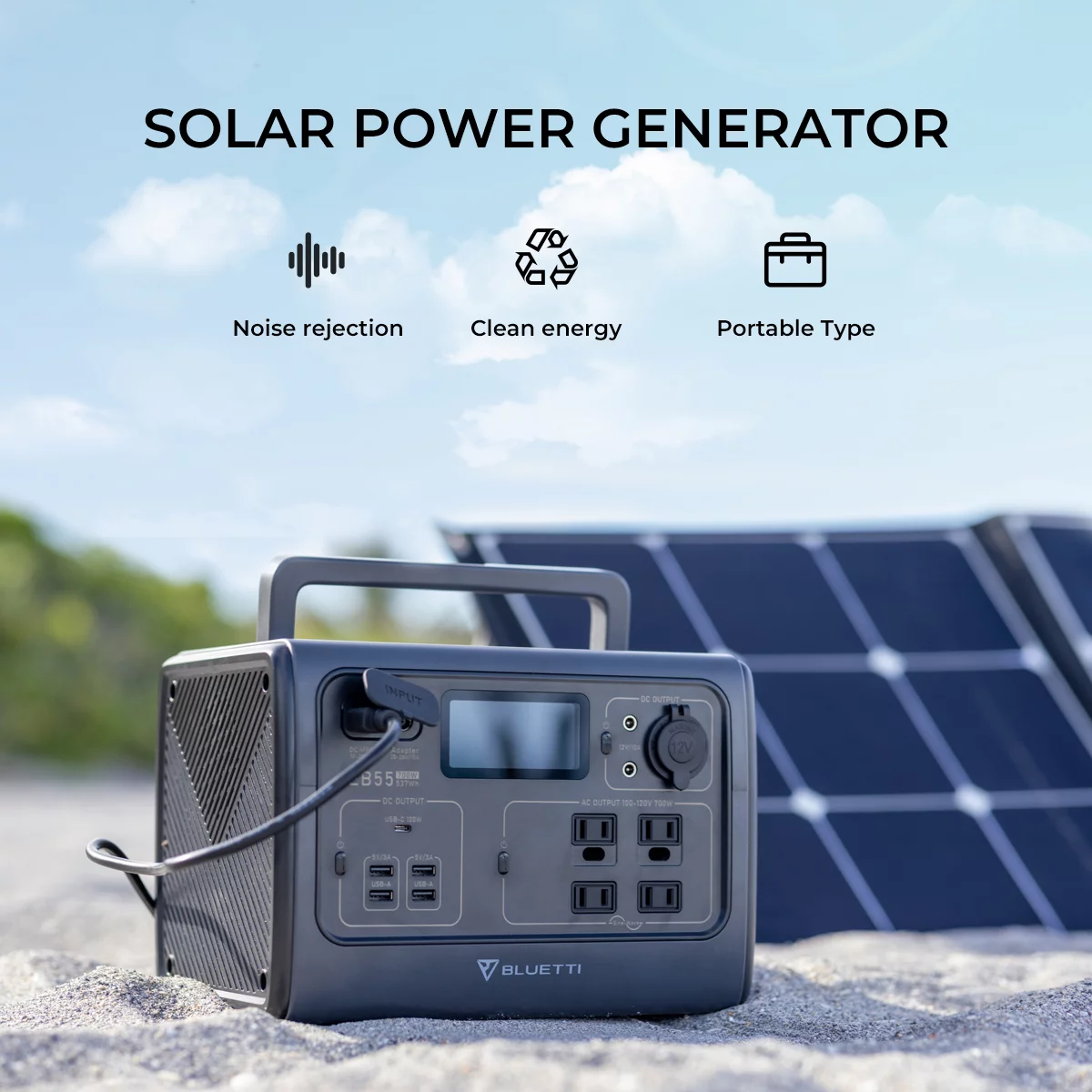 Bluetti Portable Power Station EB55, 537Wh Capacity Solar Generator, 700W AC Outlets (1400W Peak), for Outdoor Camping, Off-grid, Blackout