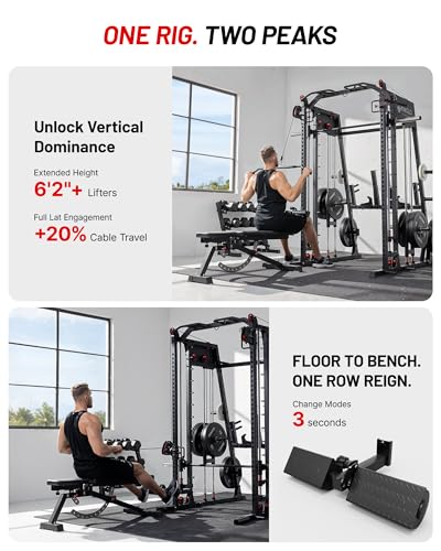 Mikolo Smith Machine, 2200lbs Squat Rack with LAT-Pull Down System & Cable Crossover Machine, Training Equipment with Leg Hold-Down Attachment