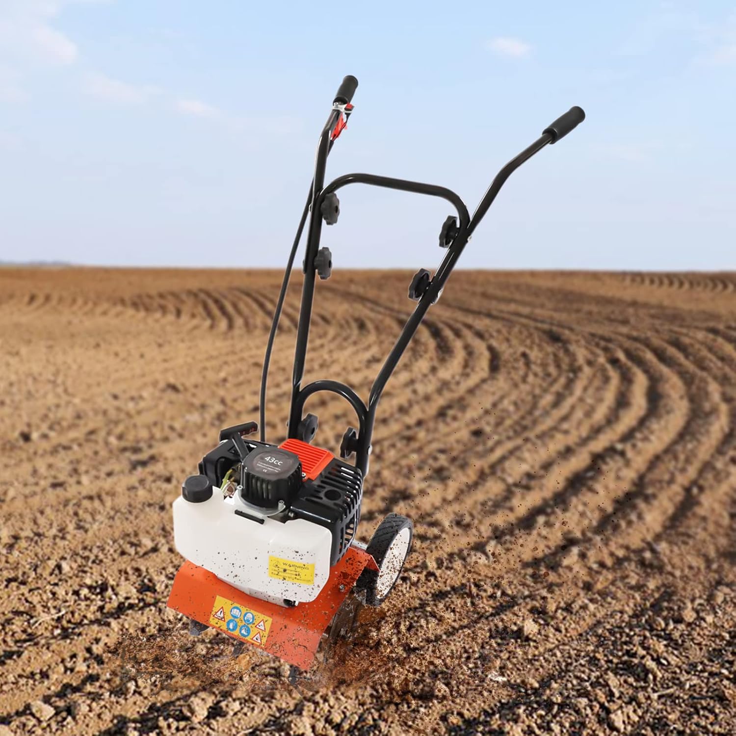 43cc Cultivator Tiller, 1.7HP 1.25KW Earth Mini Cultivator Tiller, 2-Cycle Viper Engine Lawn Tiller, Two-Stroke Cultivator Tool for Loosening and Weeding, 8500rpm