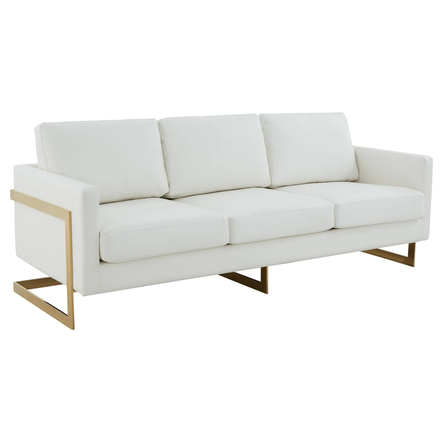 HomeStock Earthy Elegance Modern Mid-Century Upholstered Leather Sofa with Gold Frame