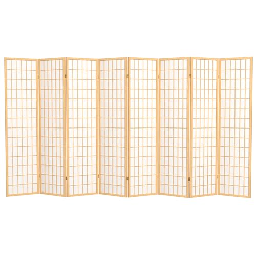Red Lantern 6 ft. Tall Window Pane Shoji Screen-Natural-4 Panels Room Divider