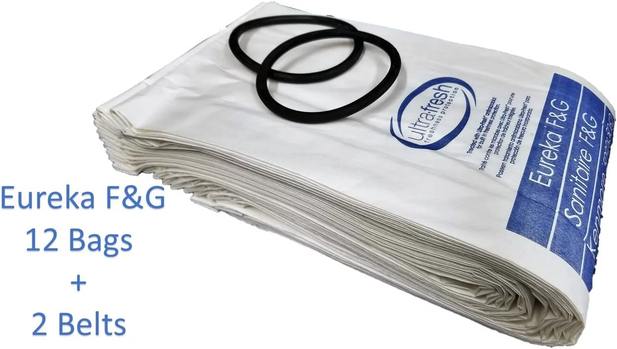 Sanitaire Professional Premium Cleaning Bundle 1 Outer Bag w/ Latch (53469-23)+ 12 Allergen Filtration Bags for Eureka Style F&G (54924C)Vacuum Cleaner FG Sanitaire Commercial + 2 Belts (52100D)