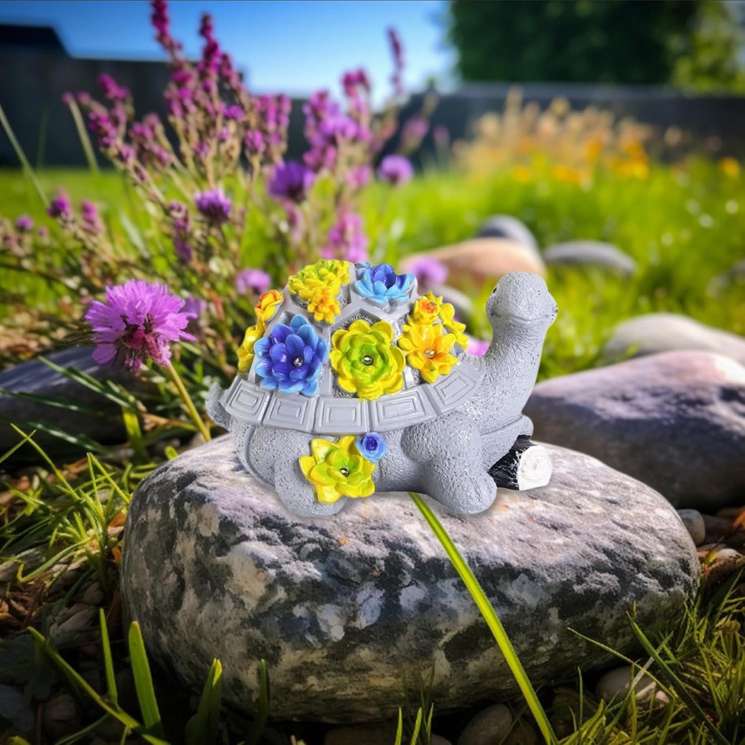 Solar Turtles for Outdoors, Turtle Garden Statue with 7 LED Succulent Lights, Cute Resin Turtle Garden Decor for Yard, Lawn, Patio, Backyard, Yard Decorations Outdoor