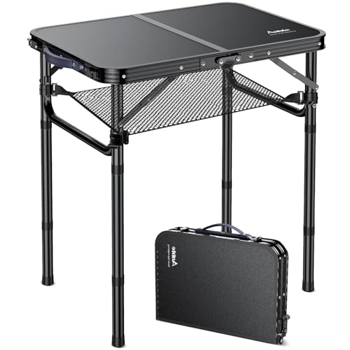 Folding Camping Table with Storage Net, Pure Black Aluminum 2ft Picnic Table 23.2