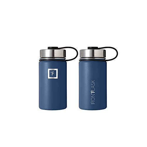 IRON °FLASK Camping & Hiking Hydration Flask with 3 Lids - Stainless Steel, Double Walled & Vacuum Insulated Water Bottle - Leak Proof & BPA Free (Midnight Black, Straw - 40 oz)