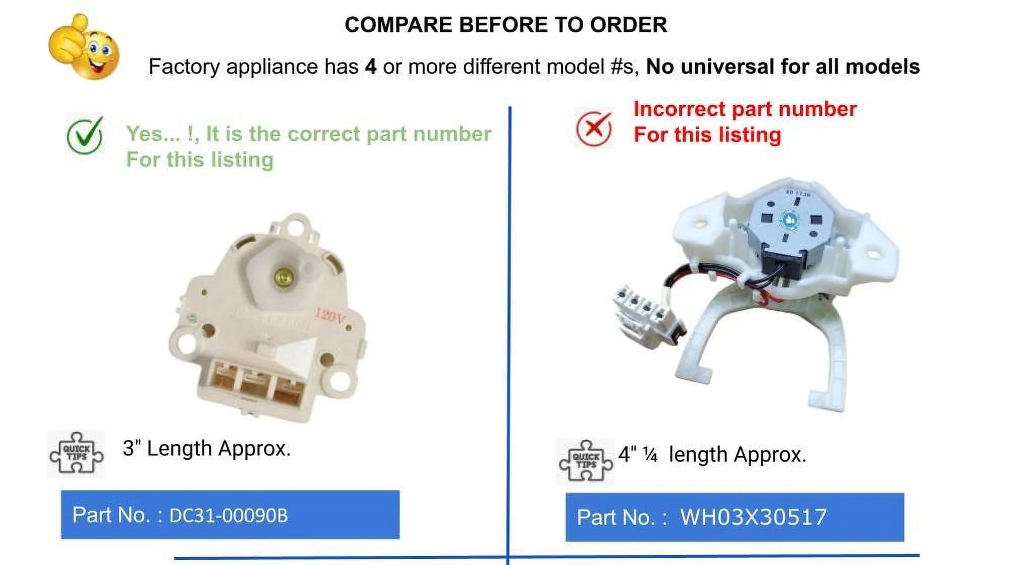 GlobPro PD00030559 3290423 AP5585694 PS4204670 Washer Motor Drain-Clutch 3