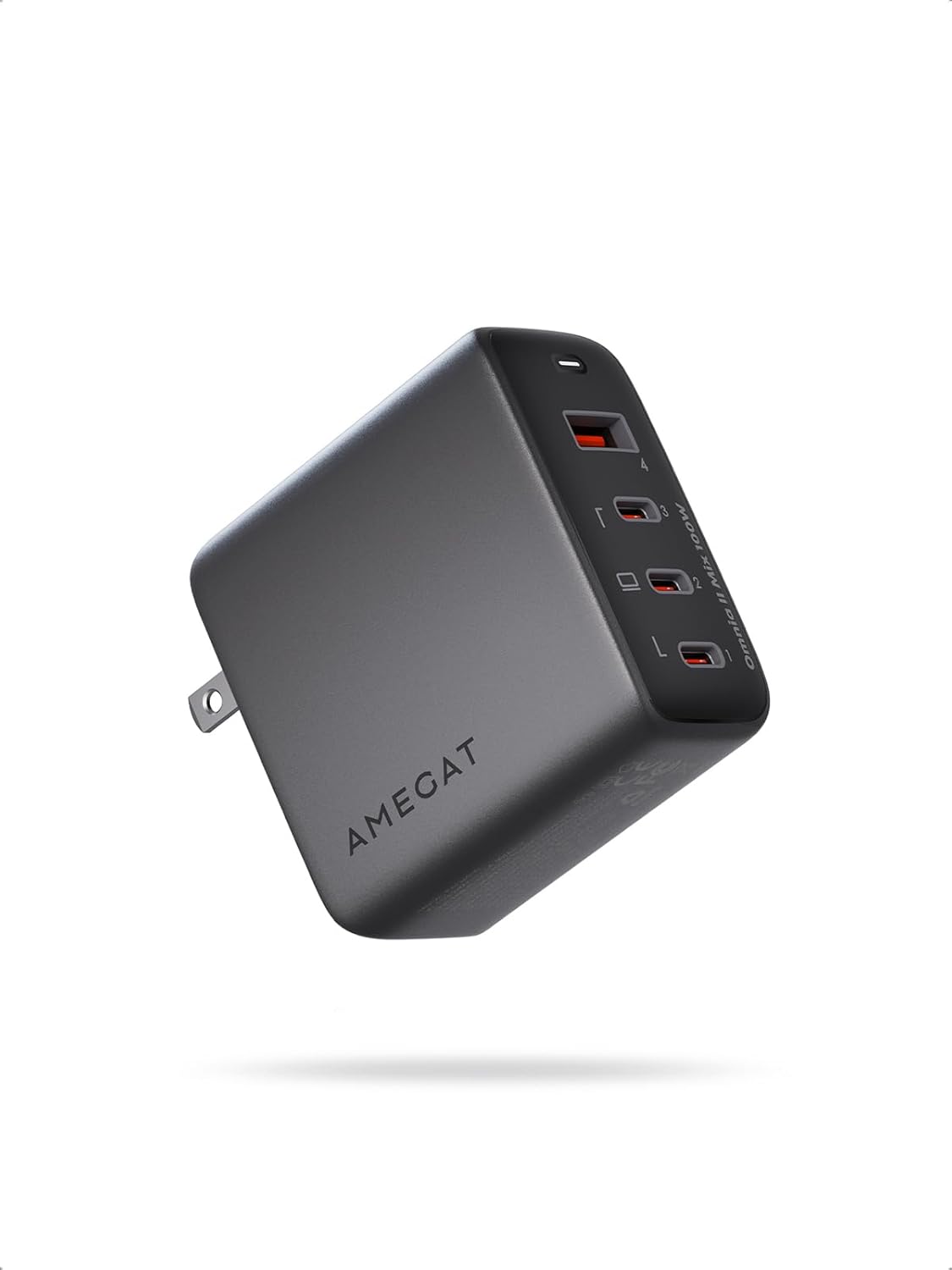 USB C Charger 100W, Omnia II 4-Port GaN III Fast Charger Block PPS PD 3.0, Compact Foldable Wall Charger Power Adapter for Laptops, Tablets, Smartphones, Earbuds, and More