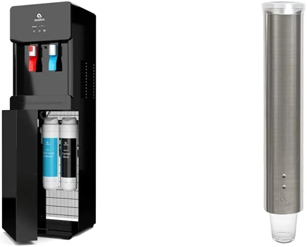 FJU Self-Cleaning Hot & Cold Water Cooler Bundle with Stainless Steel Cup Dispenser