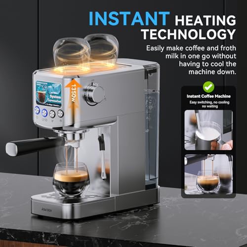 Espresso Machine 20 Bar, Compact Espresso Maker with Milk Frother, Stainless Steel Coffee Machine with 42 oz Water Tank for Cappuccino, Latte&Cold Brew, Home&Office, Silver