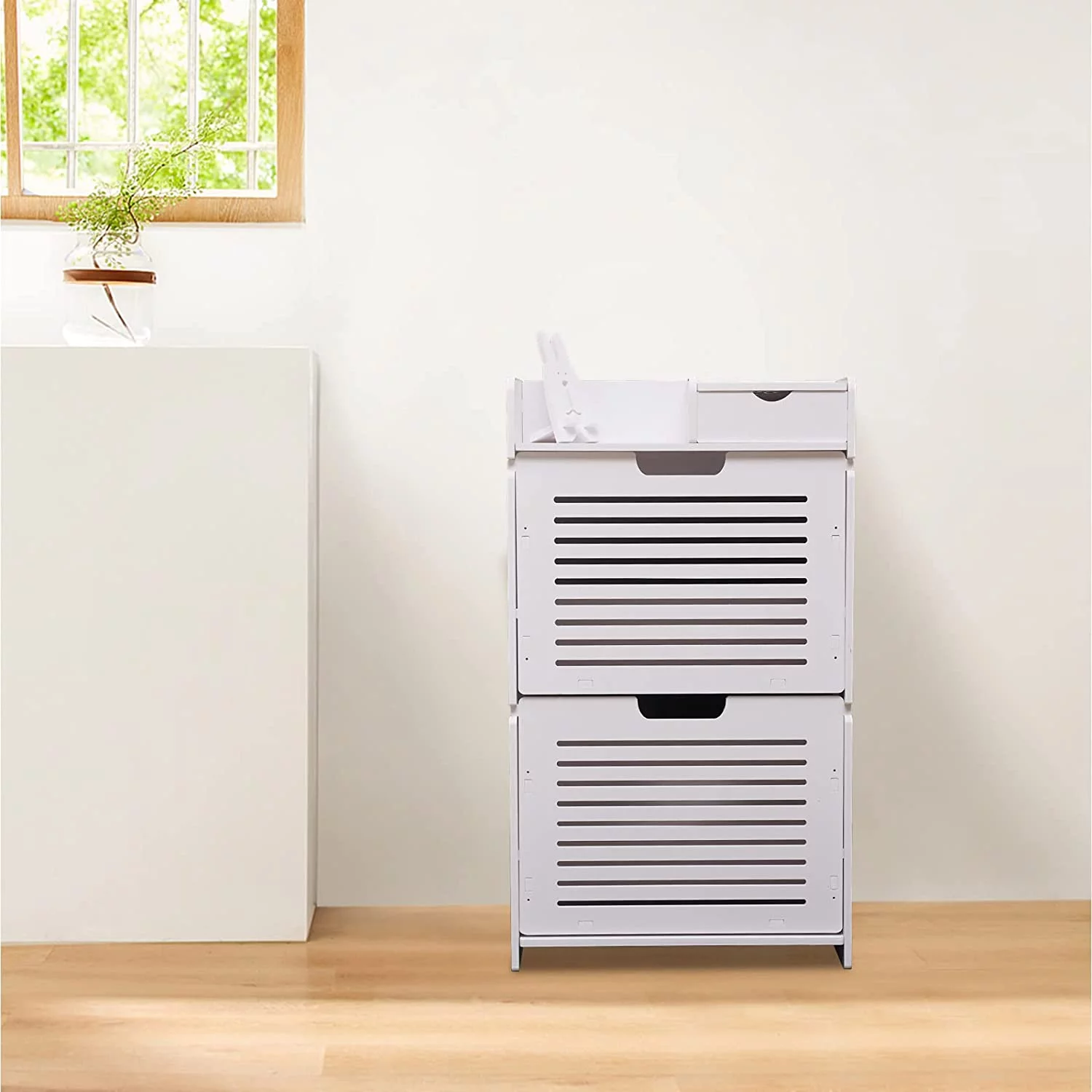 Miumaeov Shoe Cabinet for Entryway, White Narrow Shoe Storage Cabinet Flip Down Shoe Rack PVC Board Shoe Organizer for Home and Apartment