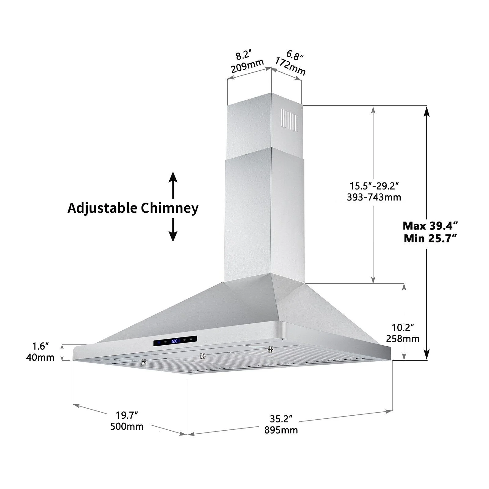 Tieasy 36 inch Wall Mount Range Hood Stainless Steel Kitchen Stove Vent 700CFM 3-Speed Fan Hood