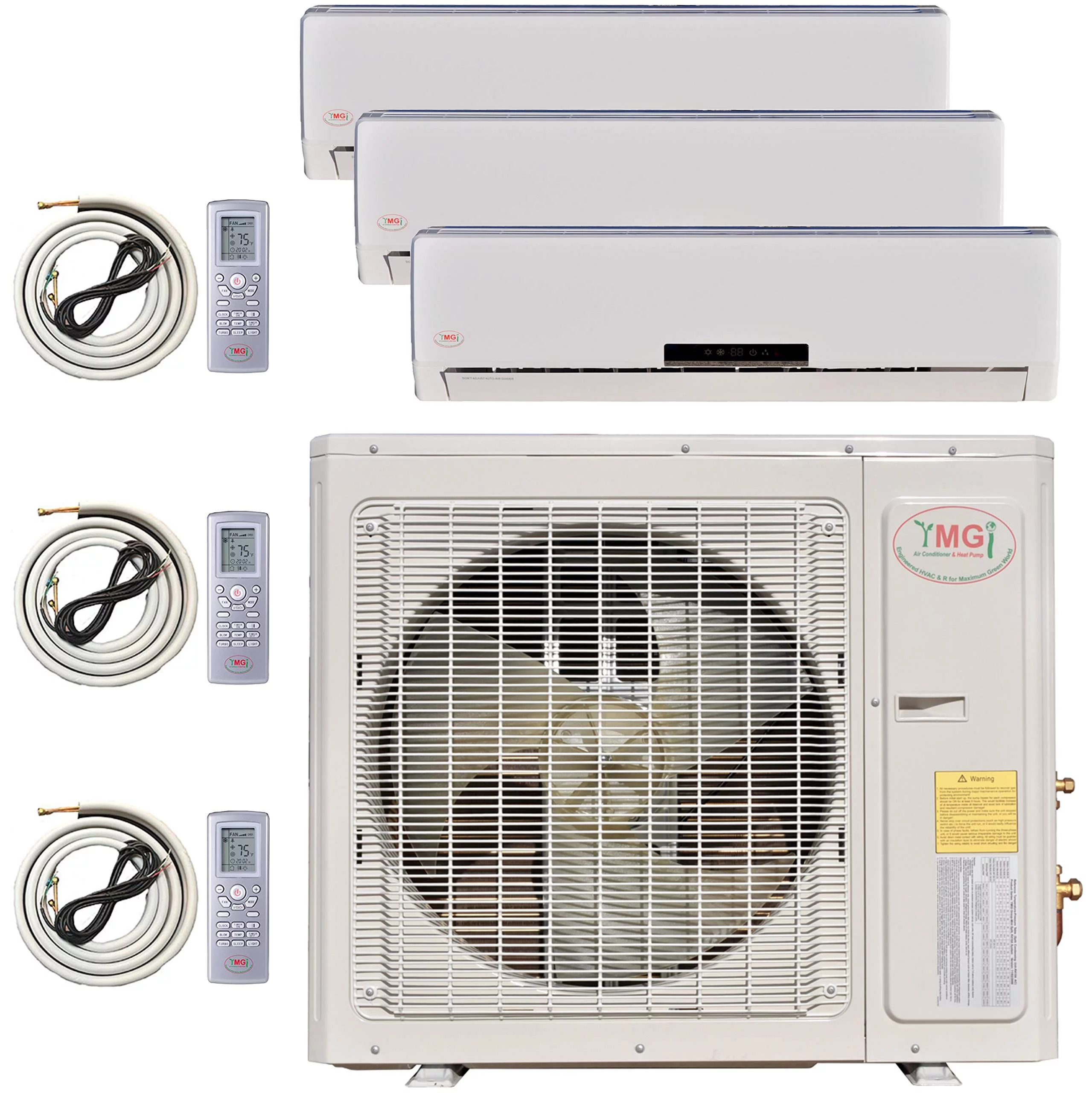 Multi Zone Mini Split Ductless Air Conditioner Tri Zone 9000 12000 12000 3 Zone Pre-Charged Inverter Compressor Includes Three Free 25ft Linesets US Parts & Tech Support