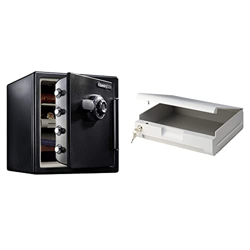 SentrySafe Fireproof and Waterproof Black Steel Home Safe with Digital Keypad Lock and Organization Trays for Money, Documents, 1.23 Cubic Feet, SFW123EU