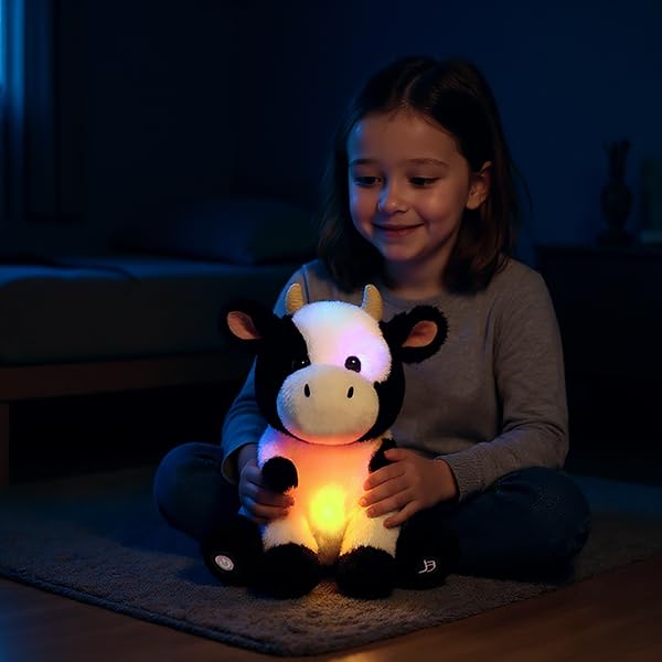 Cuteoy Light-up Singing Plush White Reindeer LED Musical Stuffed Animal Elf Adjustable Volume Lullaby Plushies Birthday Christmas Toy Gifts for Kids Toddler Girls, 13