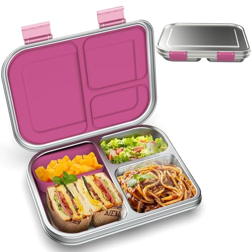 Stainless Steel Kids Leak-Resistant Bento Lunch Box, 3-Compartments with Silicone Container, Dishwasher-Safe, Child-Friendly Design for School, Picnics & Travel,BPA-Free (Blue)