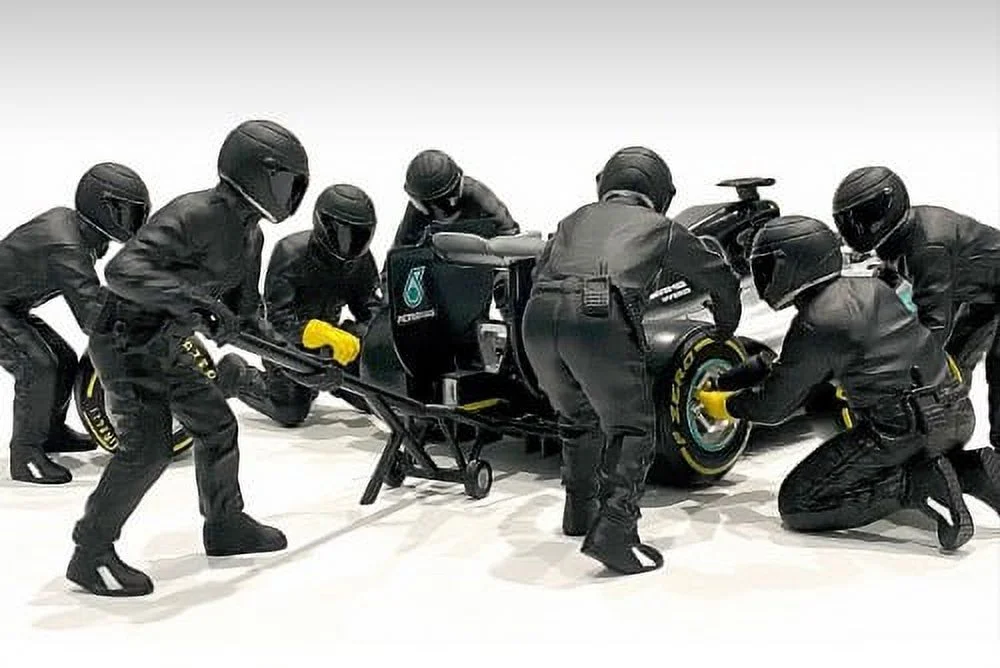 Formula One F1 Pit Crew Team Black Set II, Black - American Diorama 76554 - 1/18 scale Figurine - Diorama Accessory