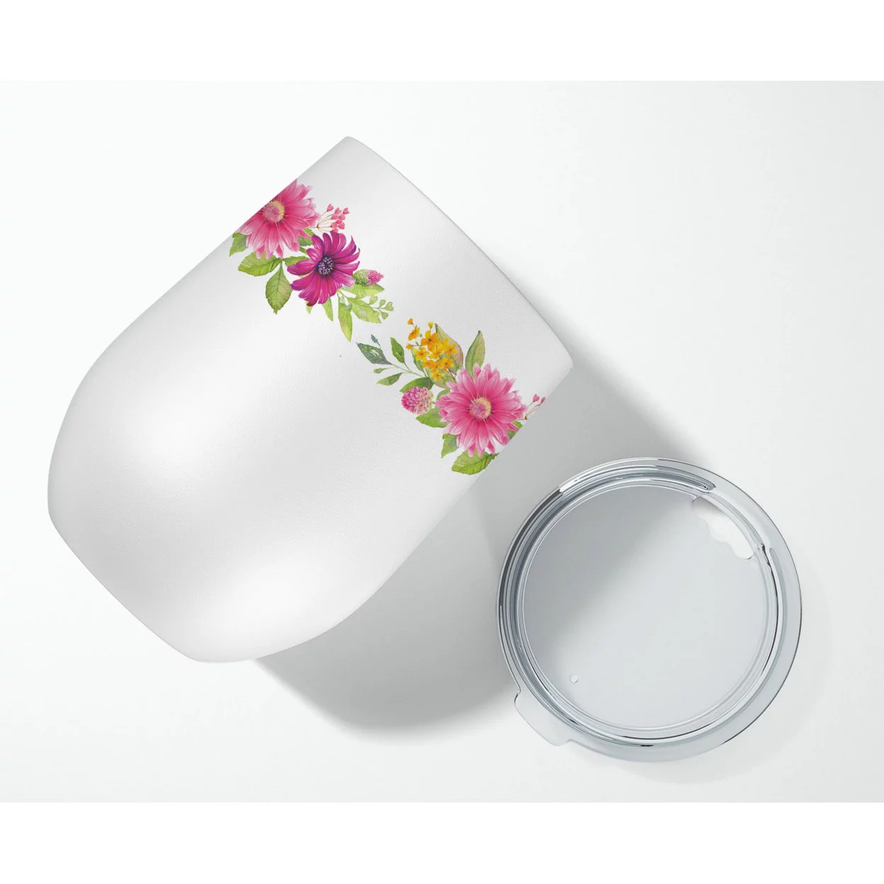 Carolines Treasures CK4193TBL12 West Highland White Terrier Pink Flowers Stainless Steel 12 oz Stemless Wine Glass, 12