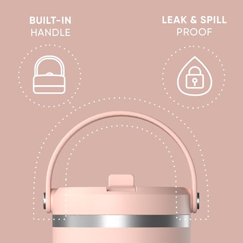 Hydrapeak Nomad 24 oz Tumbler with Handle and Straw Lid, Leakproof, Double Insulated, 24oz Cup Stainless Steel (Blush)