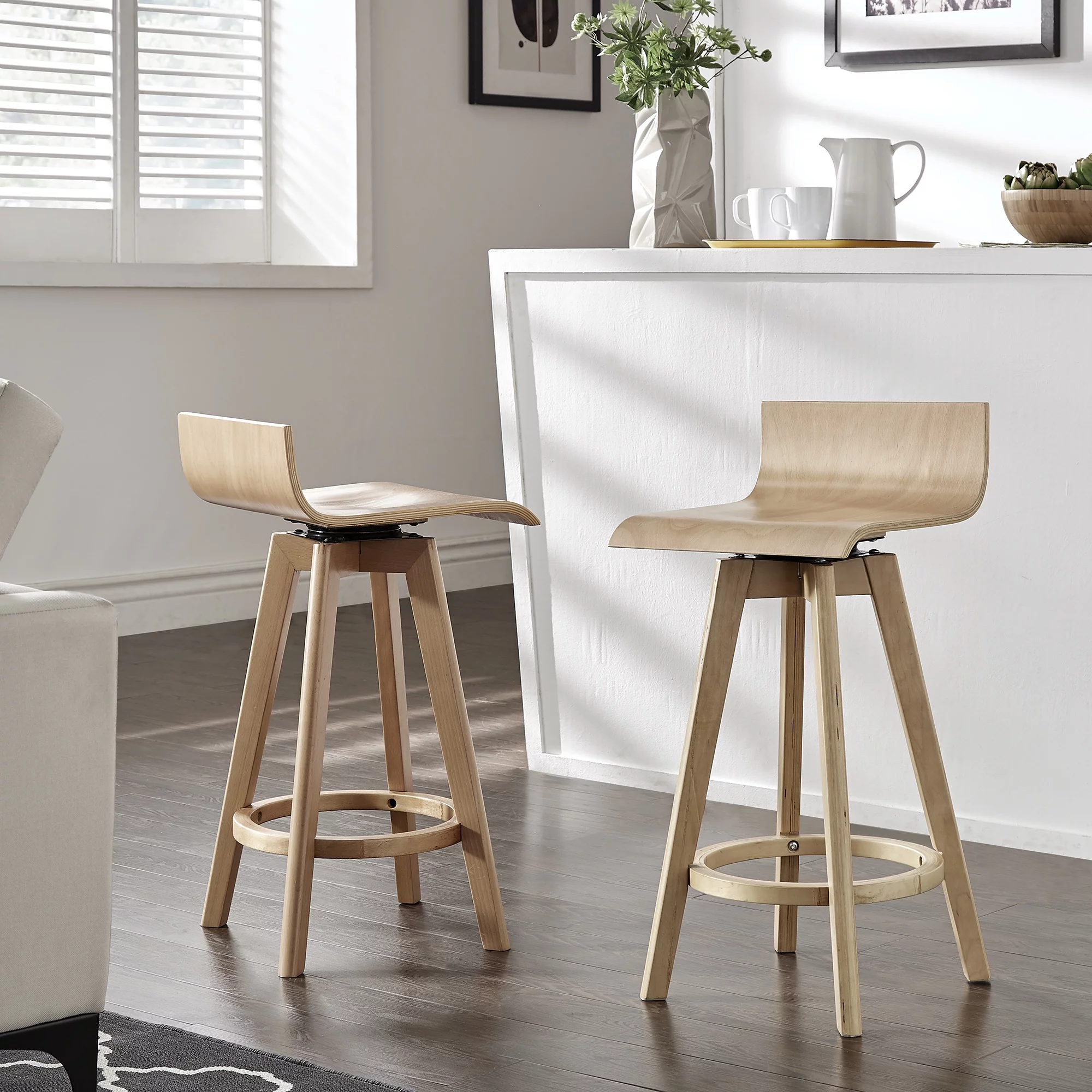 Weston Home Aleksi Modern Wood 24-inch Swivel Counter Stool, Set of 2, Natural