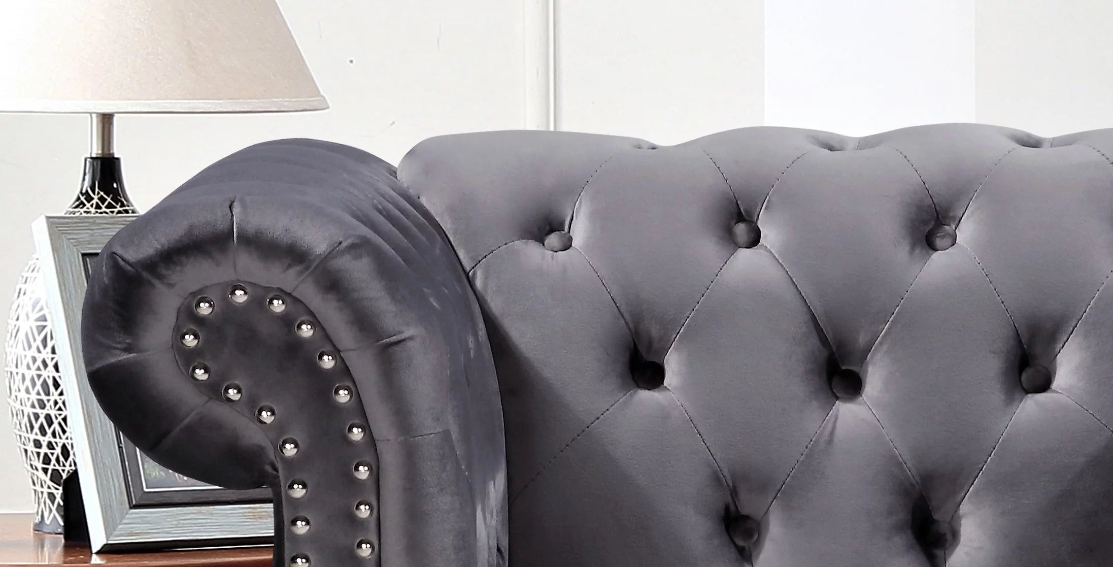 Uspridefurniture Fender 82.6'' Velvet Rolled Arm Sofa -Gray