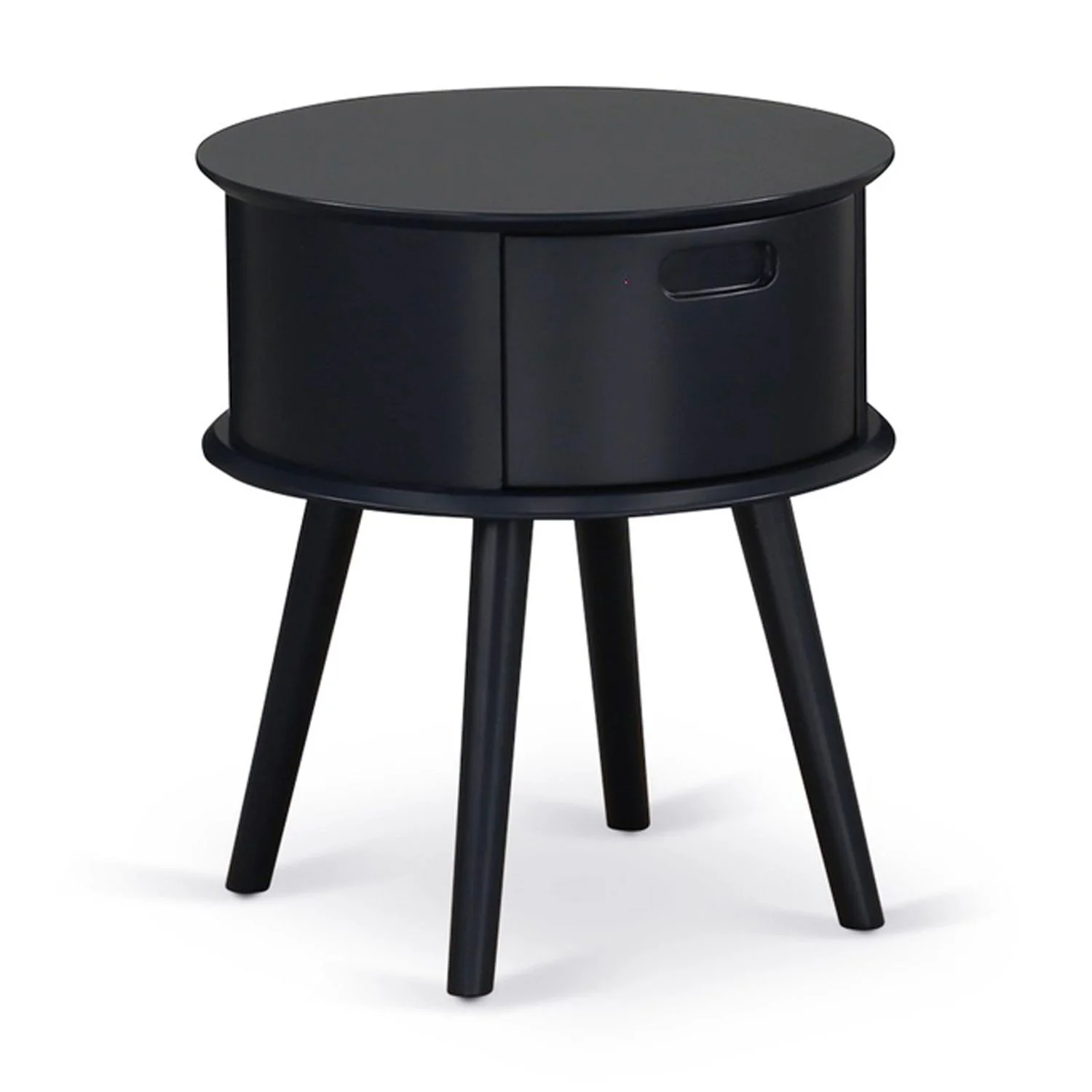 HomeStock Mid-Century Marvel Round Night Stand End Table With Drawer In Black Finish